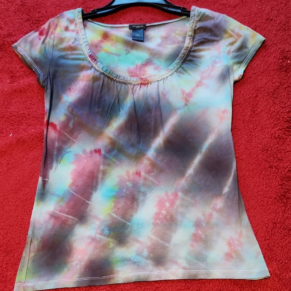 Ann Taylor Blue and Pink Cap Sleeve Tee